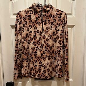 IBKUL Leopard Gf Top, Size MPrint Mock Neck Long Sleeve Top - Brown
